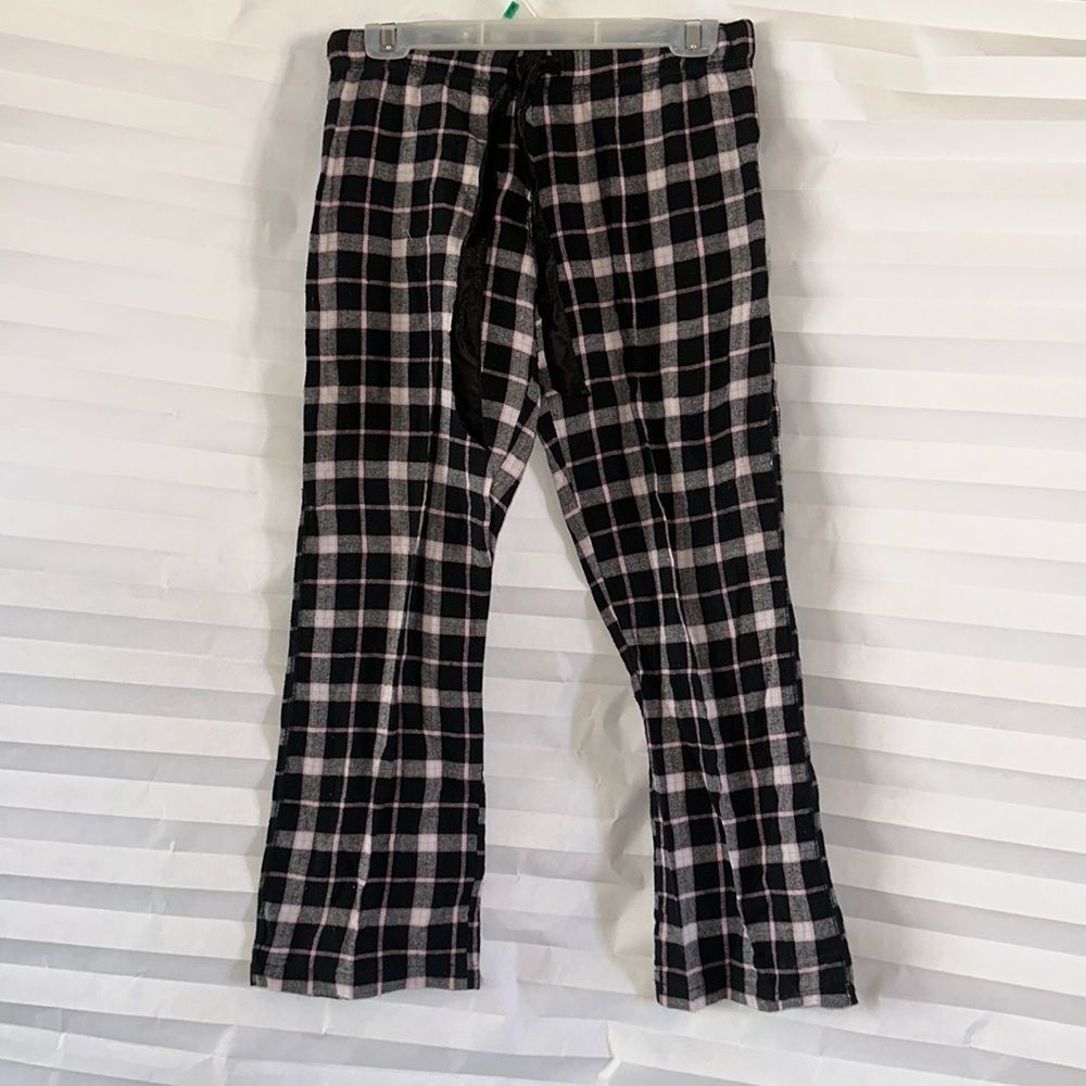 Derek Heart Plaid Flannel Lounge Pants Black Pink Women’s Small Pajama Bottoms